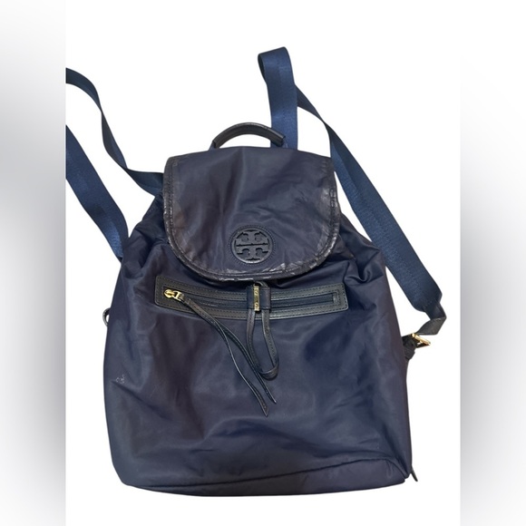 Tory Burch Slouchy Leather Trim Nylon Canvas Travel Backpack - Picture 2 of 8